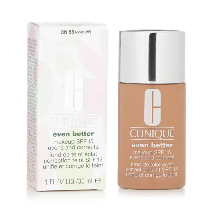 Clinique Even Better Longwear Liquid Foundation Makeup, Cosmetic with UV Protection SPF15 - For Dry Combination to Combination Oily Skin, No. 06/CN58 Honey, 30ml/1oz, Longwear Makeup