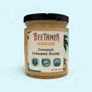 BeeTamer's Coconut Raw Creamed Honey - Health and Wellness Sweet, Natural unfiltered honey Flavor Healthy