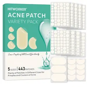 443pcs Hitworker Acne Patches Set, 5 Sizes, Suitable for All Skin Types, Oil & Dry, Strip Design, for Cheeks, Forehead, Chin, Acne Pimple Patch