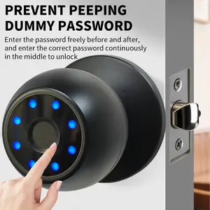 Smart Fingerprint Ball Door Lock, Keyless Entry Knob Lock with Tuya APP Control, Easy Installation Electronic Door Lock for Home & Office