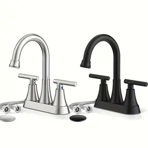 Bathroom Faucets for Sink 3 Hole, 4 inch Bathroom Sink Faucet with Pop-up Drain and Supply Lines, Centerset Faucets for Bathroom Sink Vanity RV, Matte Black, Brushed Nickel