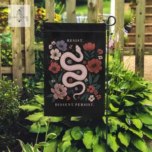 No Kings Garden Flag, “Resist Dissent Persist” Snake Floral Flag, Gothic Feminist Yard Decor, Political Statement Outdoor Gift