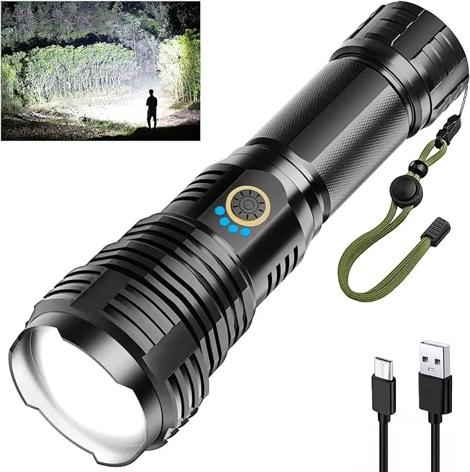 Flashlight High Lumens Rechargeable with USB Cable, Brightest LED Flashlight for Emergency, Super Bright 990000 Lumen Flashlight, High Power Flashlight IPX6 Waterproof 7 Light Modes Scalable