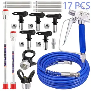 Professional Airless Spray Paint Tool Set, Airless Paint Sprayer with Paint Spraying Tool, Spray Gun, 33 Feet High Pressure Hose, 5 Reversible Nozzles, 2 Extension Poles for Efficient Painting
