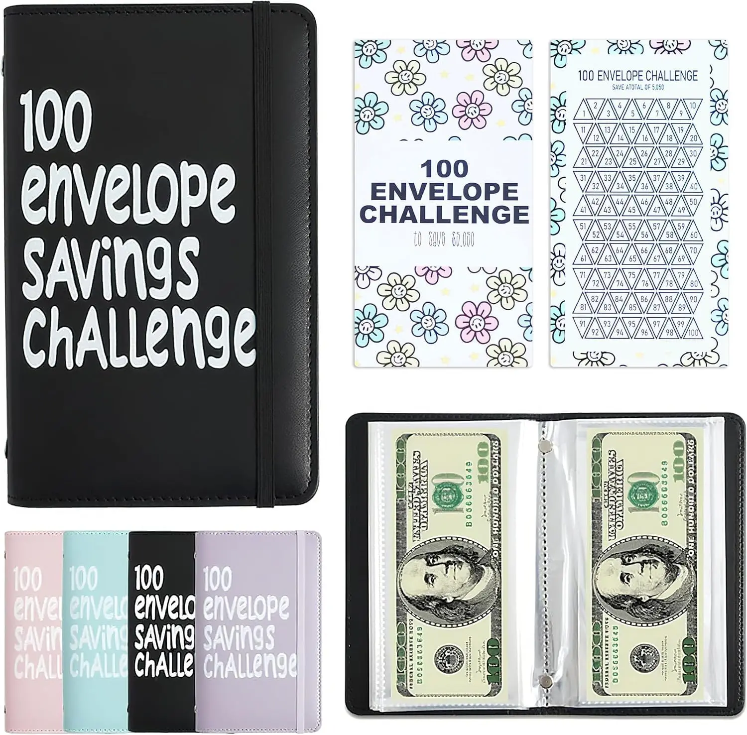 100 Days Money Saving Challenge Coin Envelope Budgetstorage Book Mini 100 Day Envelope Savings Challenge Book, Cash Money Budget Planner Binder Envelopes to Save $5,050, $500, $10,000