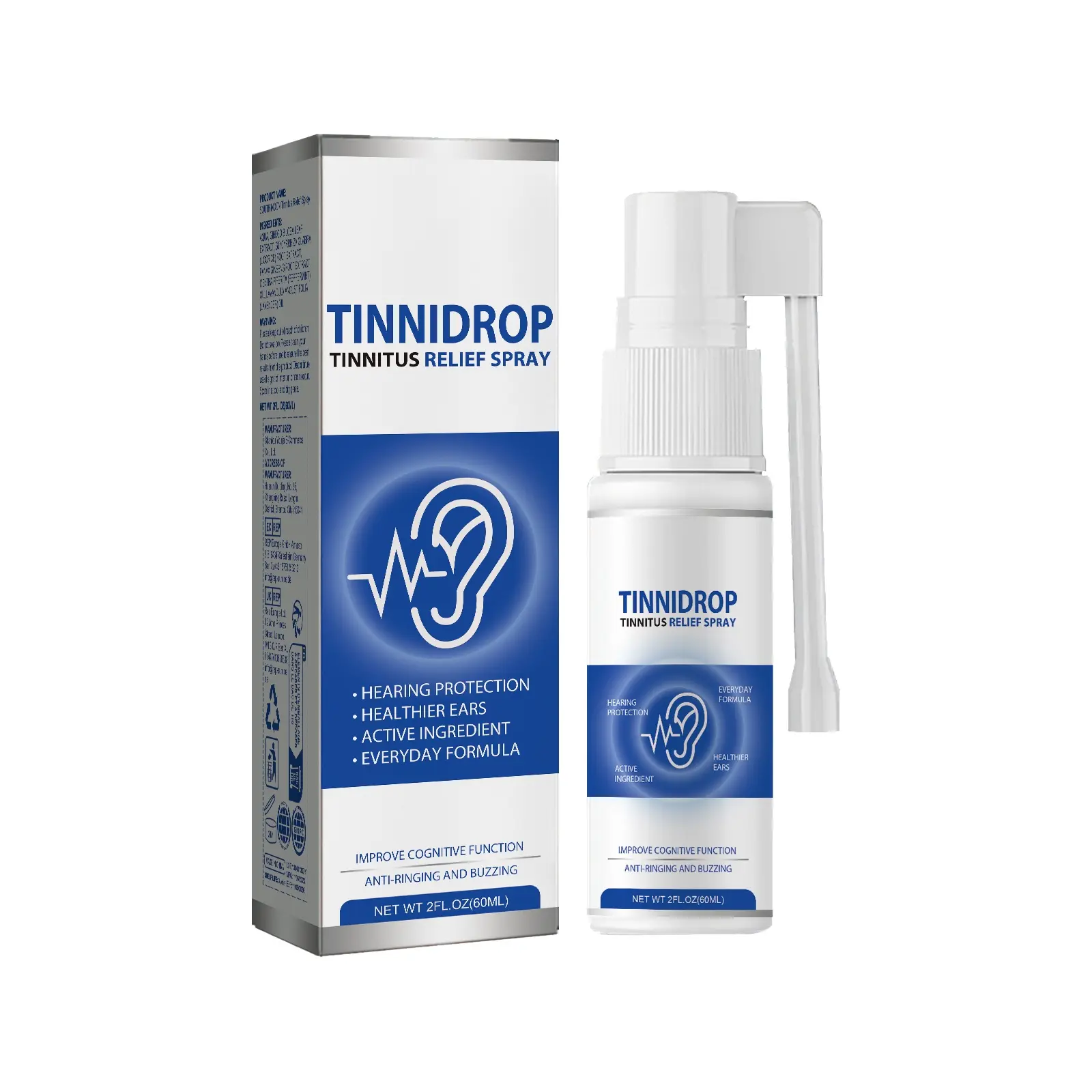 Tinnidrop Tinnitus Spray 60ml Ear Care Liquid - Natural Ear Care Formula, Buzz & Ringing Relief Treatment, Daily Wellness Maintenance Support