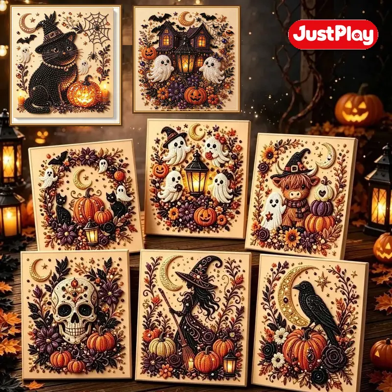 【JustPlay Design】2026 Halloween New Ghost Pearl Art DIY Kit Includes Artboard, Spooky Cute 3D Diamond Painting Crafts, , DIY Fall Home Decor Wall Art, Beginner DIY Seasonal Party Gift