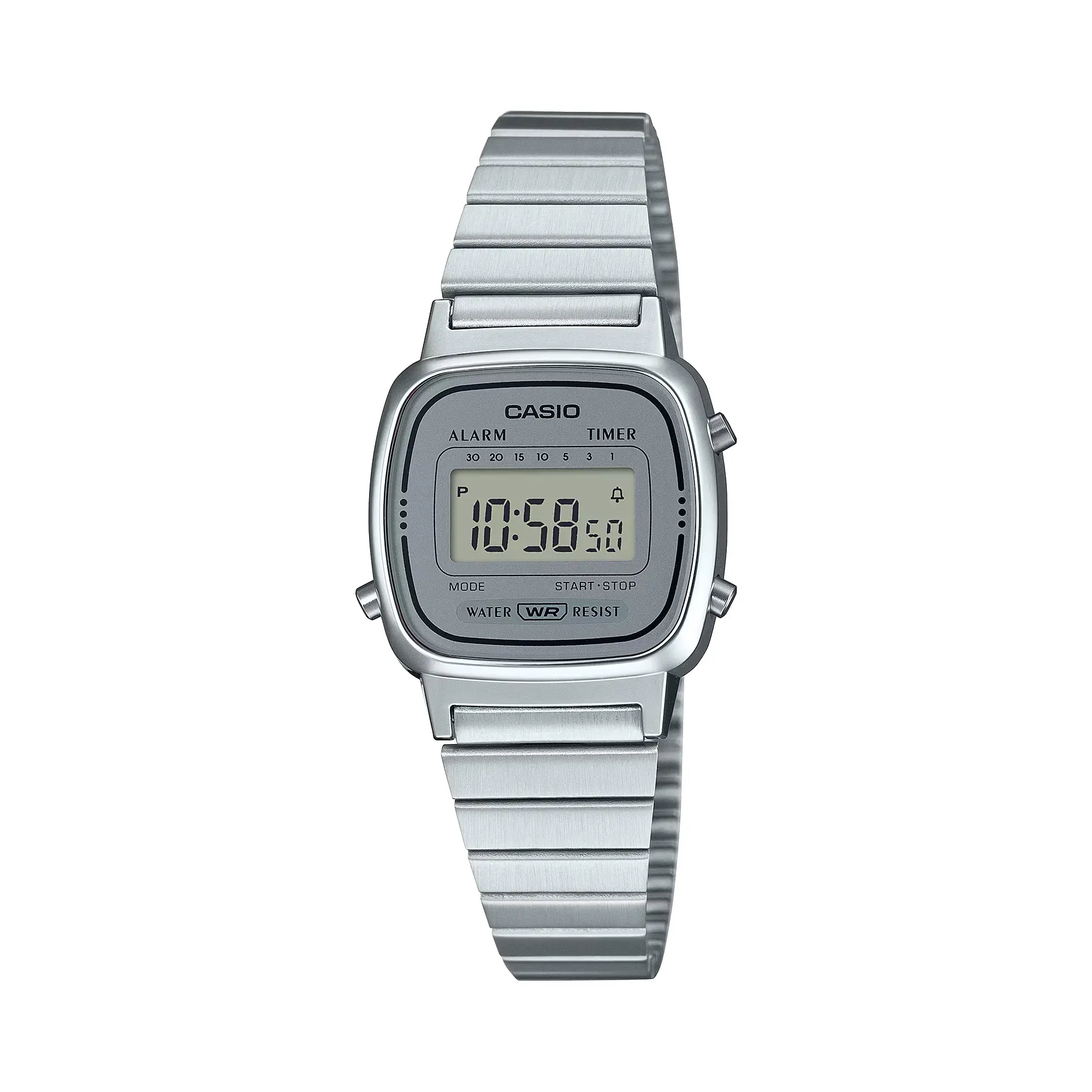 Casio Women’s Silver Digital Dial Stainless Steel Bracelet Watch - Casio LA‑670WA‑7D