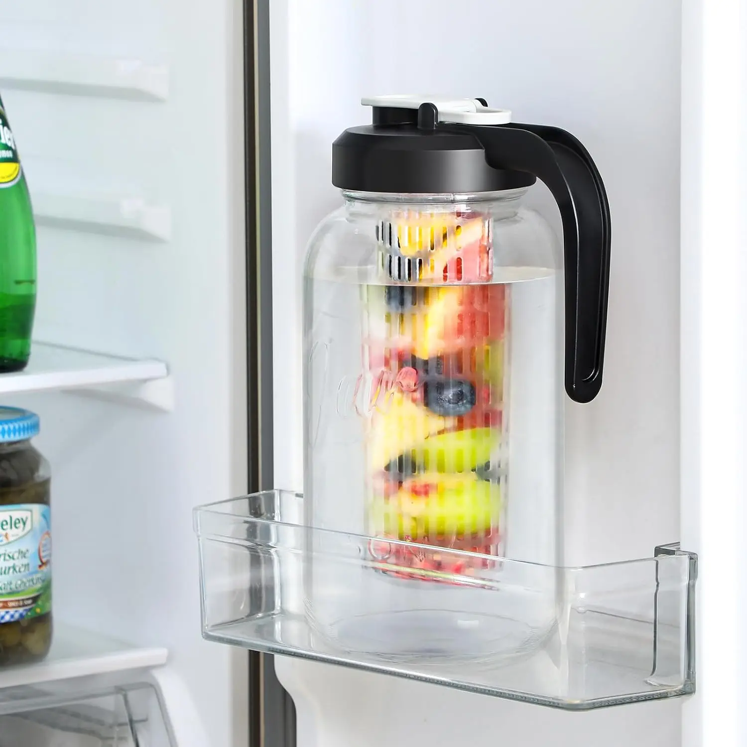 2-Quart Fruit Infuser Pitcher, Glass with Filter Lid, Wide Mouth, Leak-Proof & Heavy-Duty Design.