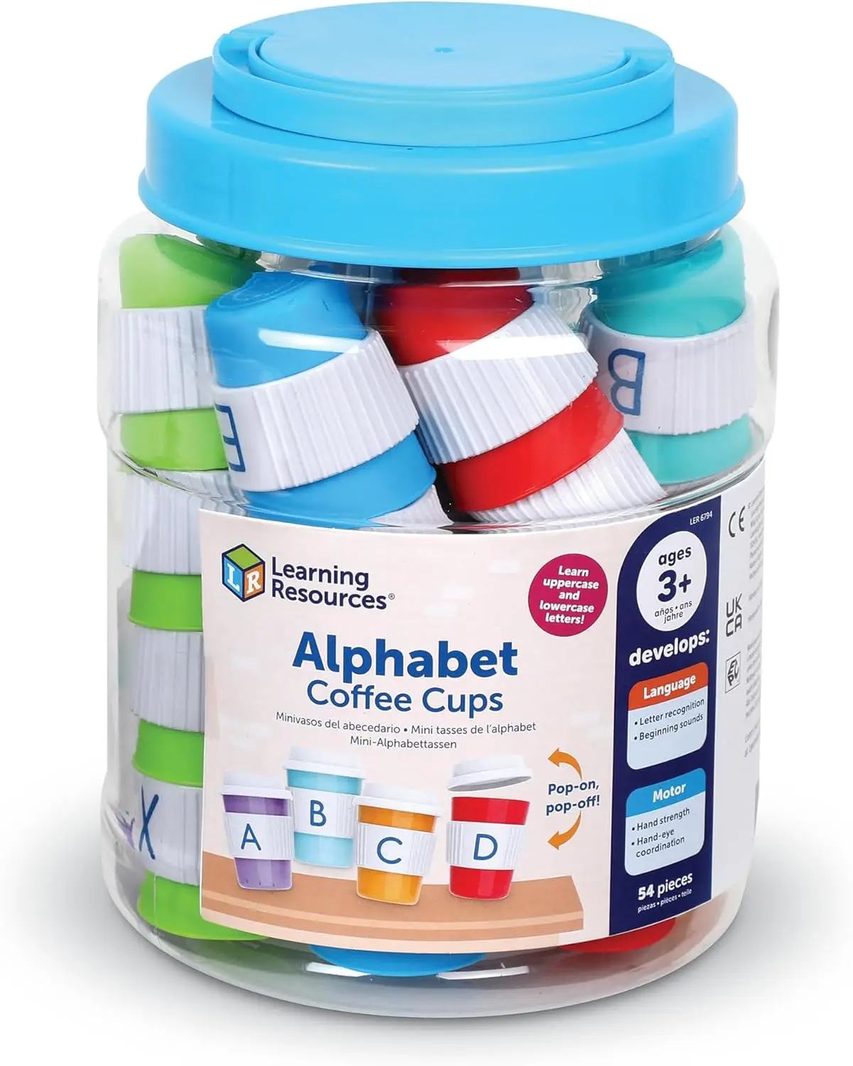 Learning Resources Alphabet Coffee Cups - ABC Toys, Phonics Practice, Reading Readiness, Language Development, Letter Toy for Toddlers, Matching Game, Preschool Activities