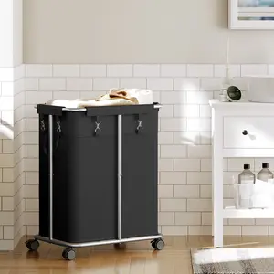 HOOBRO Laundry Basket with Wheels, 45 Gallons (170L) Rolling Laundry Hamper, Narrow Slim Laundry Sorter with Removable Oxford Fabric Bag, Laundry Room, Dorm Room, Bedroom, Black