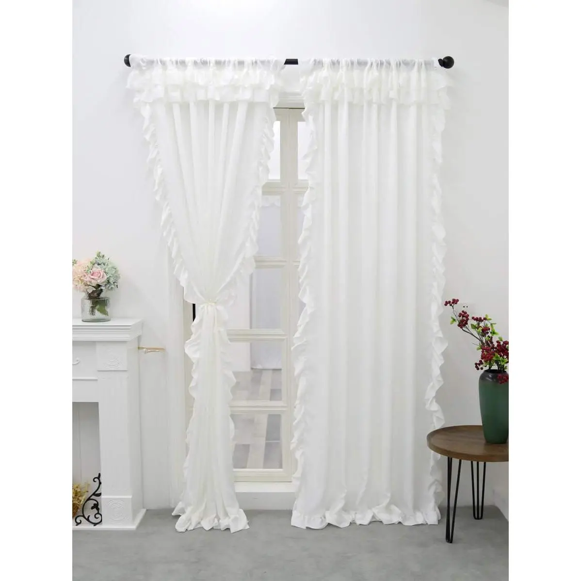 Single Panel Solid Sheer Curtain - Rod Pocket, Pleated Ruffles, Simple Look, Sheer Texture, Indoor Use for Bedroom, Kitchen, Care Instructions Not Provided