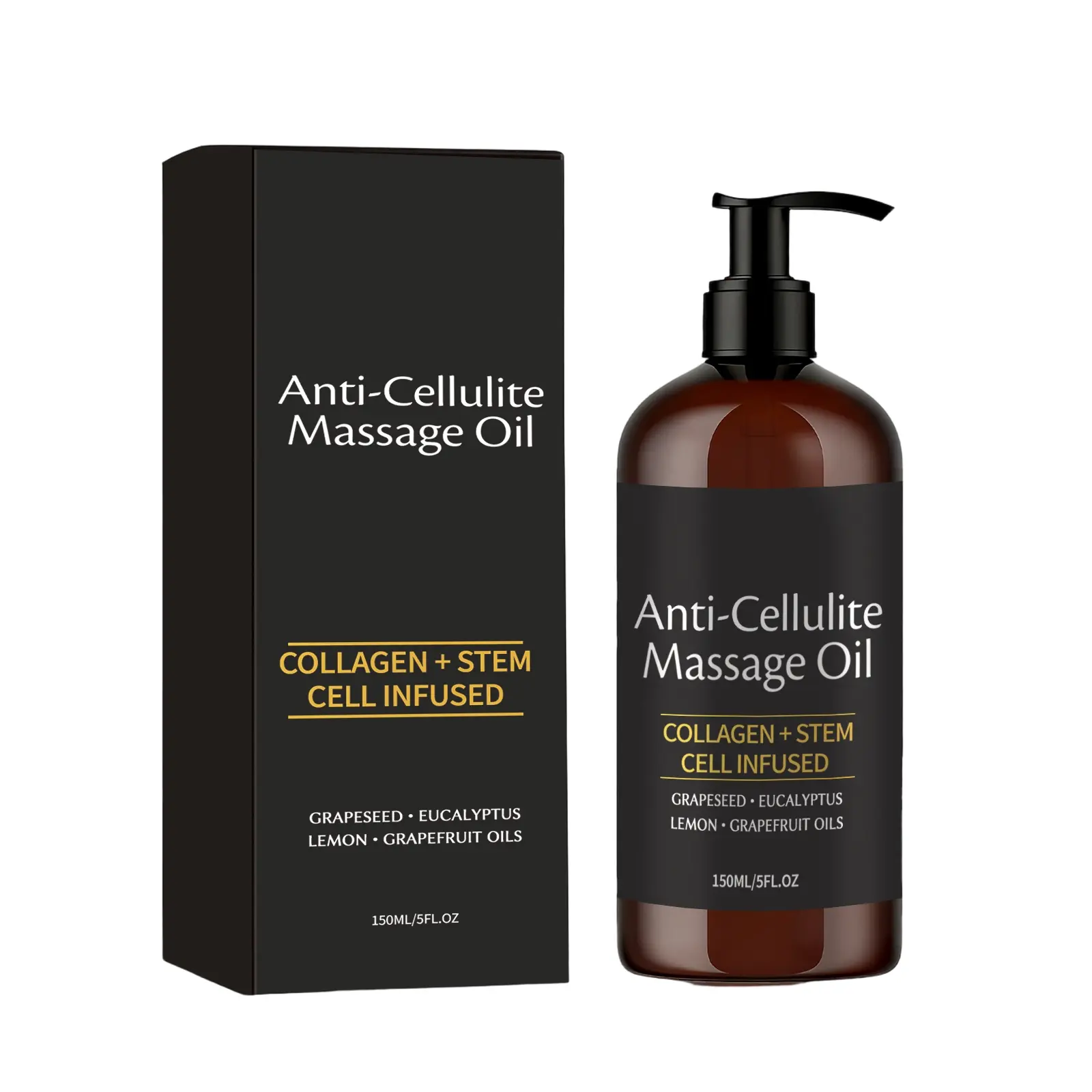 5oz 150ml Anti Cellulite Massage Oil - Smooth the Appearance of Cellulite - Body Care & Skin Care Massage Oil - Topical Collagen and Plant Stem Cell Body Oil to Restore Texture and Elasticity - Soothing Body Oil Moisture