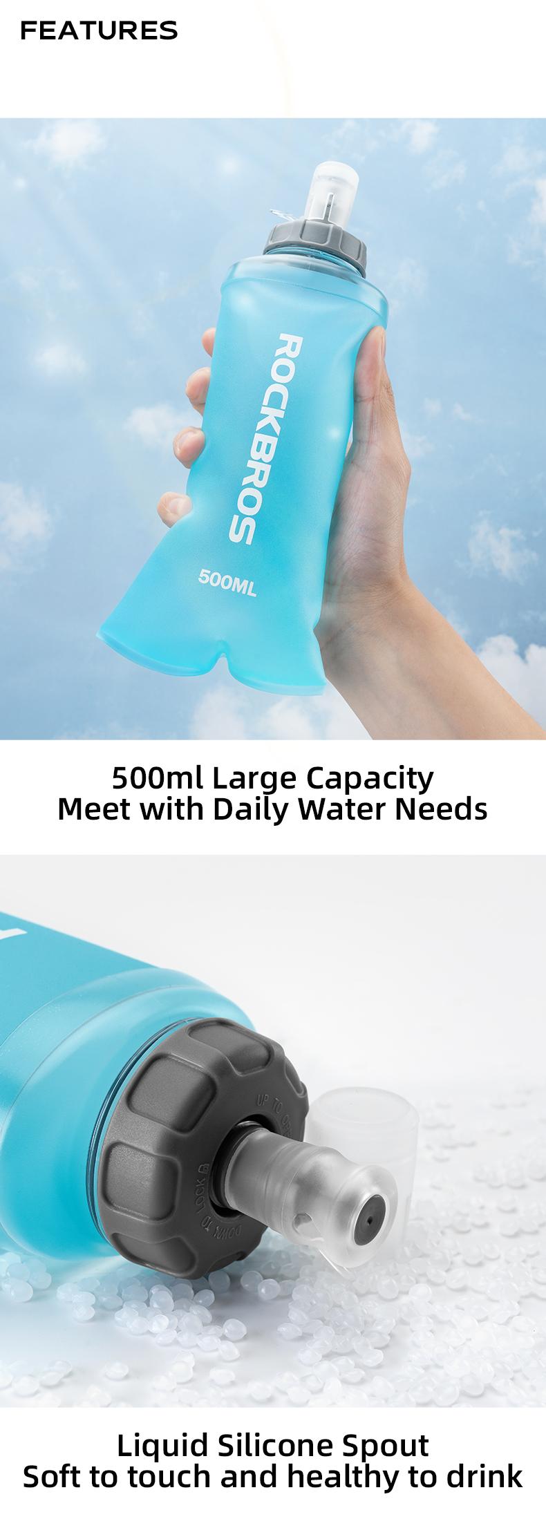 ROCKBROS 500ml Collapsible Soft Flask Flexible Water Bottle for Running, Hiking, Cycling, Climbing & Rigorous Activity