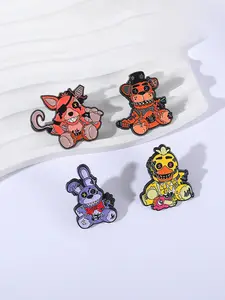 4pcs/set Five Nights at Freddy's 3 Horror Game Enamel Pins Game Characters Bonnie Freddy Chica Foxy Metal Brooches Lapel Backpack Badge Fashion Jewelry Accessories Gifts for Gamer Friends Durable Metal Pins