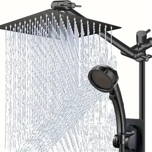 High-Pressure 3-Way Shower Combo, 8/10 Inch Rain Shower Head with 11-inch Adjustable Extension Arm and 3+1 Settings Handheld Showerhead Combo, Powerful Low-pressure Water Shower Spray