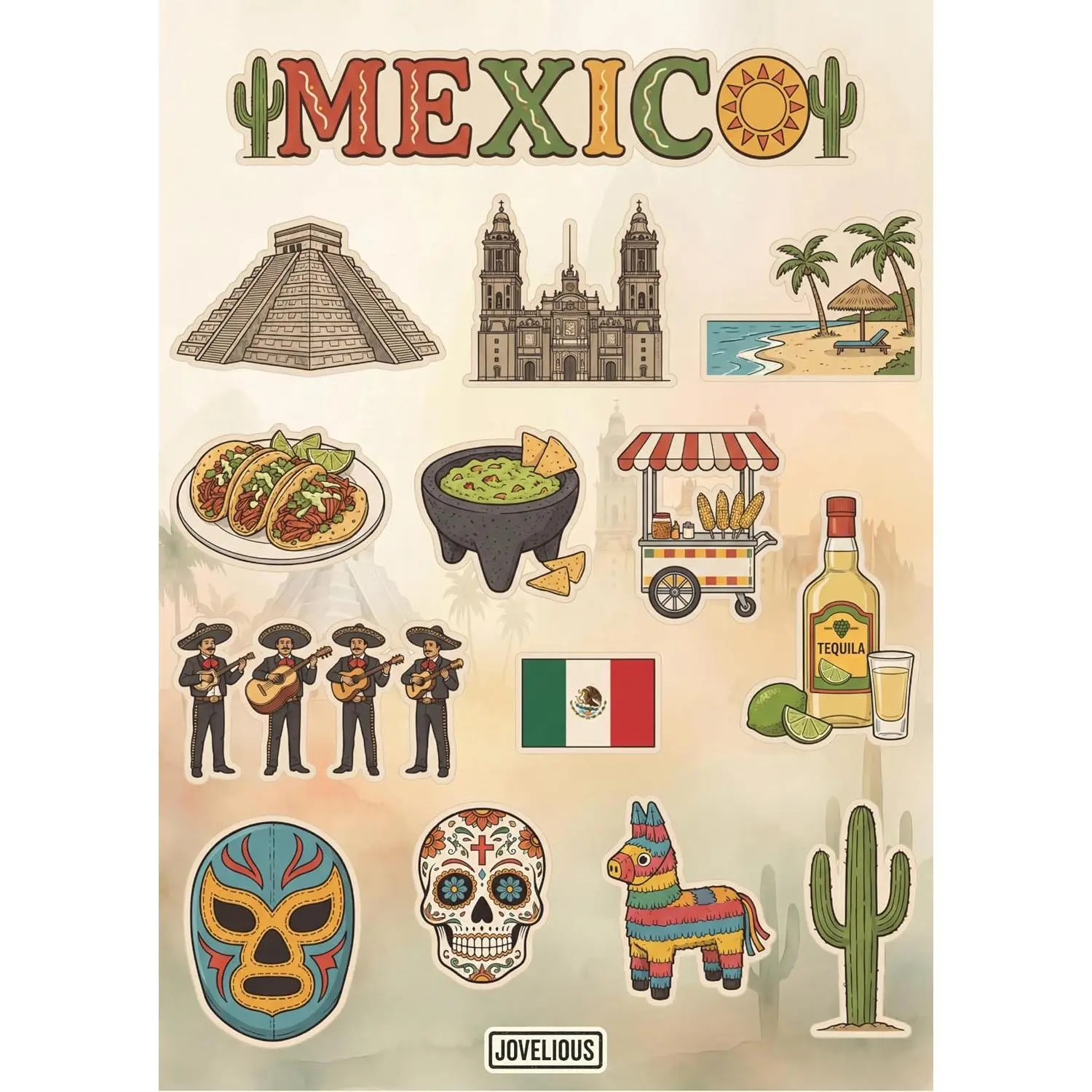 Mexico Sticker Sheet, A5 Matte Vinyl Kiss Cut Stickers, Designed in Brooklyn, Mexican Travel