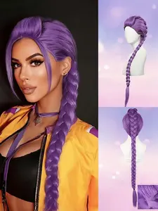 K-Pop Rumi Ponytail Cos Wig, Fried Dough Twists Braid, Christmas Party Cos Dress Accessories, Mira Zoey Halloween Cosplay Wig