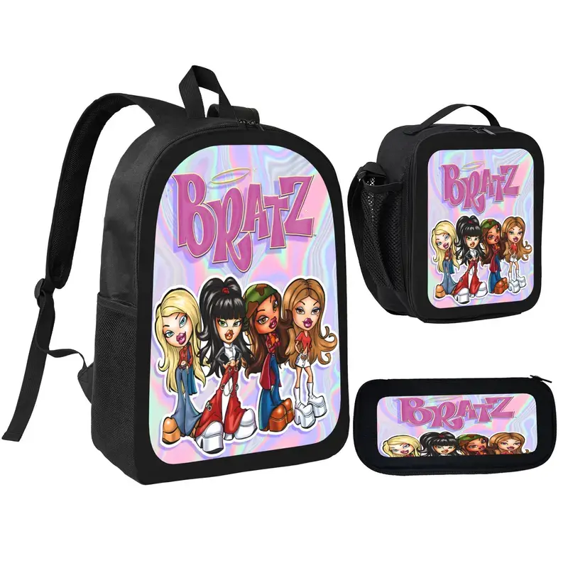 Bratz Stuff Backpack With Lunch Box Pencil Case 3 In 1 For Lightweight Large Capacity 600D Oxford Cloth Adjustable Straps Comfortable Mesh Back Cushioning backpack goals-A