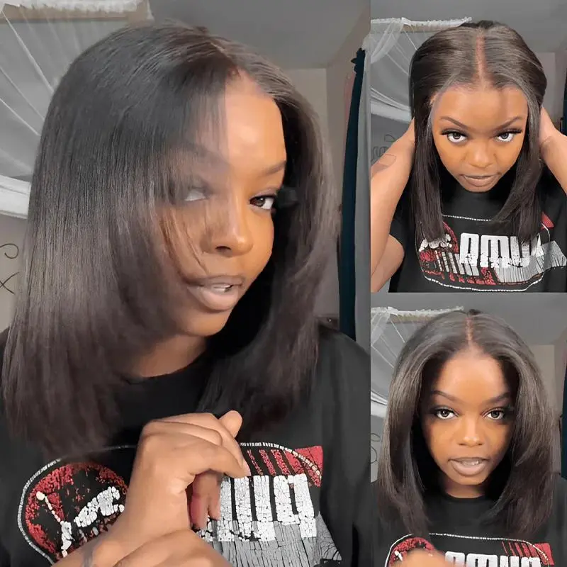 【Hot】ISEE HAIR Wear Go 9x6 Tpart Layered Cut Bob Yaki Straight Wig With Drawstring Natural Black Deep Part Lace Glueless Wig Vacation Hair #SummerWins #DealsForYouDays