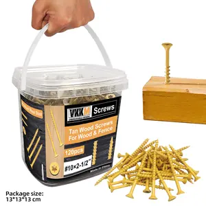 VKKM #10 Wood Screws for Outdoor Decks, Rust-Resistant with Epoxy Coating, Torx Drive Head, T25 Star Drill Bit Included, Yellow Color, 120pcs Fasteners Durable