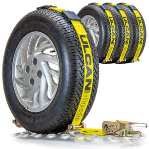VULCAN Autohauler Car Tie Down - Rolling Idler Three Cleat - 120 Inch - 4 Pack - Classic Yellow - 3,300 Pound Safe Working Load Heavy Duty
