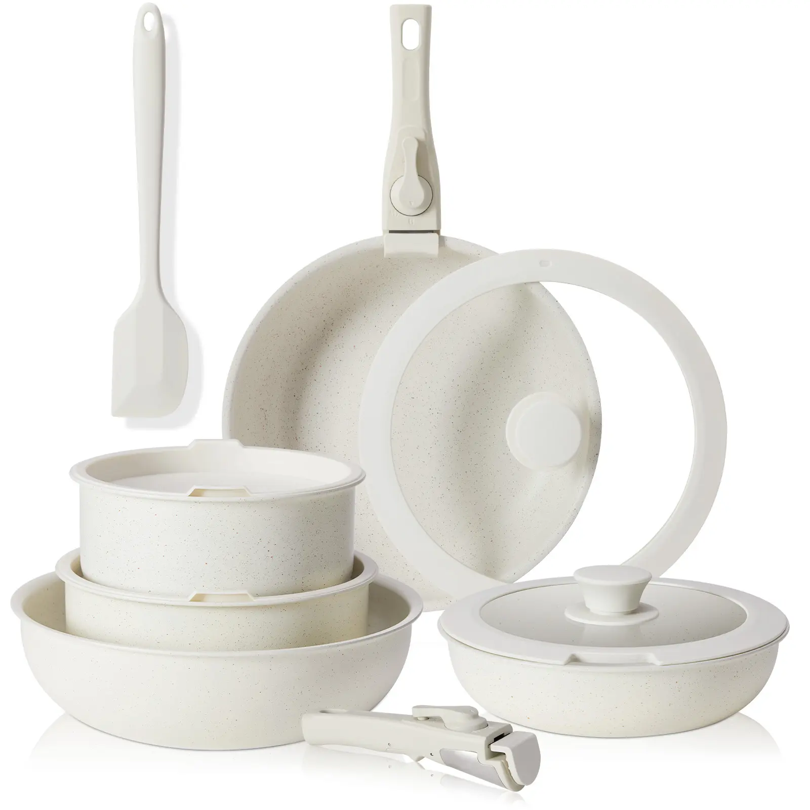 SweetFurniture 12-Piece Nonstick Nonscratch Cookware Set - Kitchen Supplies with Detachable Handle, Induction Compatible, Phthalate-Free, Oven & Dishwasher Safe, Nonscratch Cookware Sets,father'sdaygifts,campingessentials,campinggear