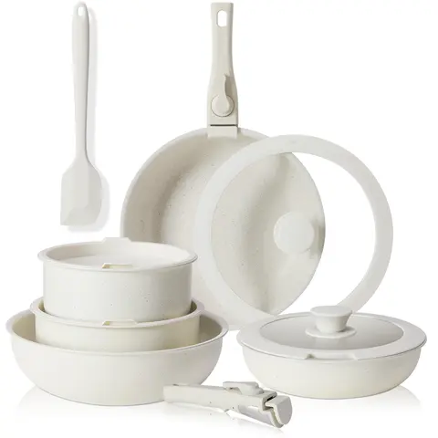 SweetFurniture 12-Piece Non Stick Cookware Set - Ceramic Granite Coating, Detachable Handles, Induction Safe, BPA/Phthalate-Free, Oven/Dishwasher Safe, Easy Clean Anti-Adhesive Multi-Piece Cooking Pots Set, Father's Day Gift, Non Stick Cookware Sets