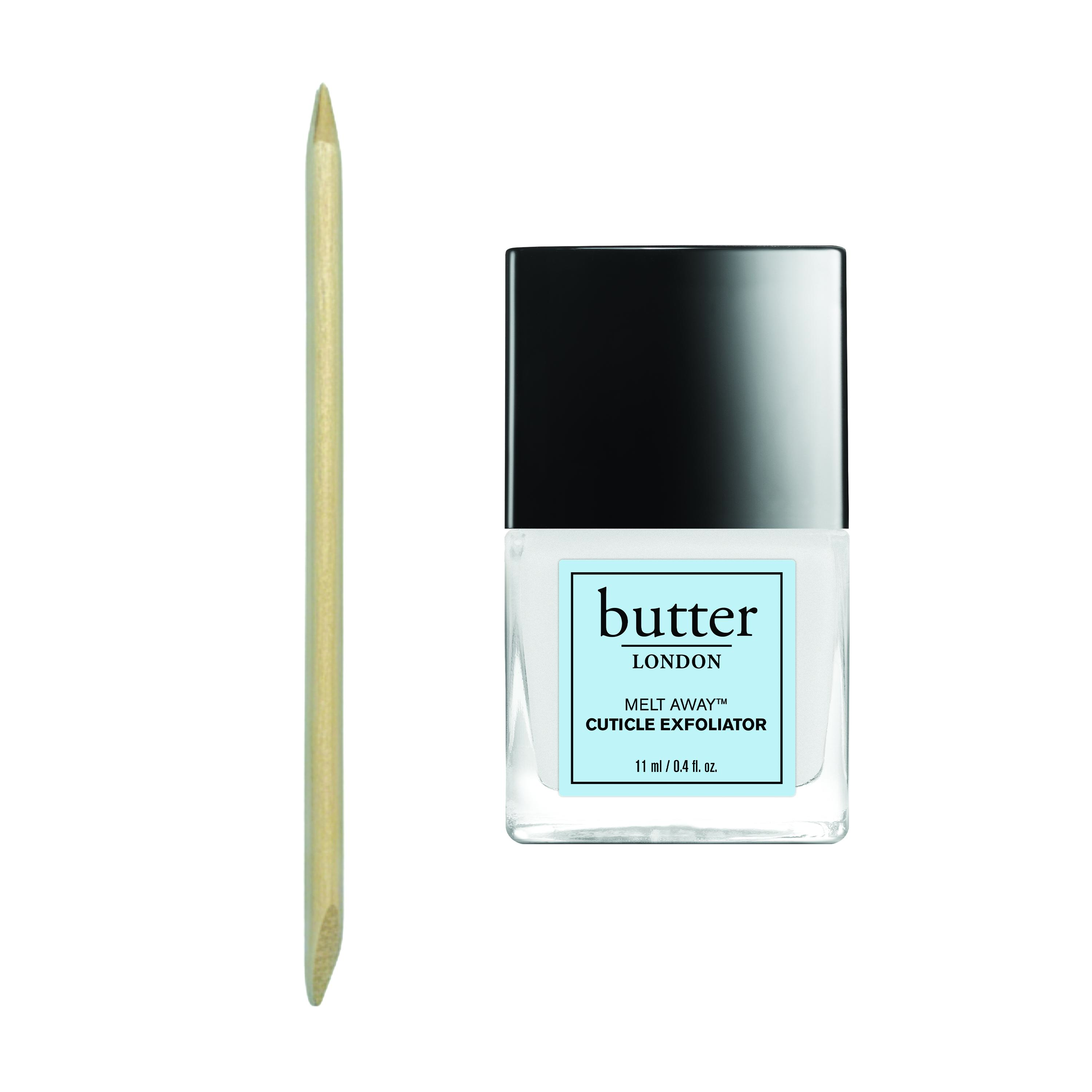 butter LONDON Cuticle Essentials Duo – Melt Away Cuticle Exfoliator Treatment + Wooden Pusher for Smooth, Salon-Style Nail Prep at Home