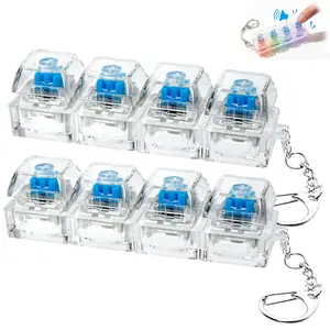 Keyboard Adult Fidget Toy Clicker Toy 4-in-1 Keyboard Fidget Keychain Cube Mechanical Key Button Clicker Stress Relief Gift for Office School Home to Pass The Time(Transparent Color)