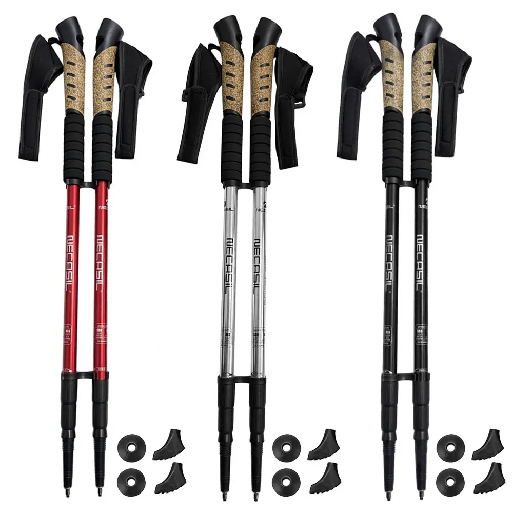 Pair of 3-Section Telescopic Trekking Poles, Lightweight Aluminum Hiking & Travel Accessories with Anti-Shock & Extended Grip for Men & Women, Hiking Gear, Unisex, Adjustable, 3 Sections