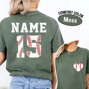 Comfort Colors® Baseball Heart Shirt With Custom Number And Name, Personalized Baseball Tshirt, Baseball Mom Shirt, Baseball Team Outfit