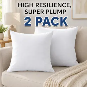17.7 x 17.7 inch pillow Inserts Set of 2, Hypoallergenic Down Alternative, Fluffy & Firm, No Flatten Throw Pillow Inserts for Couch Sofa Bed