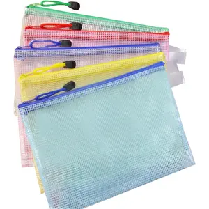 25-Piece Zippered Mesh Document Bags Plastic Envelope Bags 5 Color A5 Size School Office Supplies Cosmetics Travel Storage Company Letters