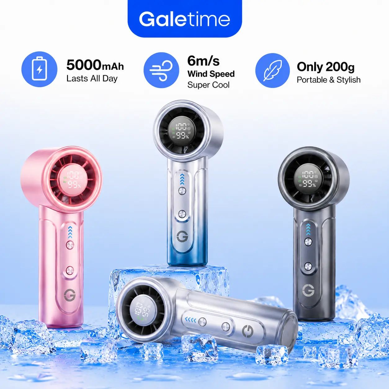 Galetime GT02 5000mAh Handheld Cooling Fan Summer Fan Turbo Jet Fan USB Rechargeable Fan Mini Portable Handheld Clip Fan Multifunctional High Velocity Fan with Adjustable Wind Speeds Pocket-Size Outdoor Fan for Travel Commuting Gym & Office Use