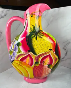 Vintage Hand-Painted Terra Cotta Pitcher  (c. 1990s)