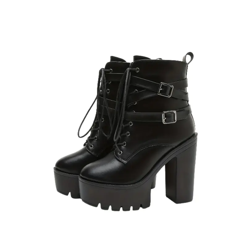 Women's PU Round Toe Chunky Platform Ankle Booties, Stylish Casual Footwear Shoes, Shoe, Ankle Bootie