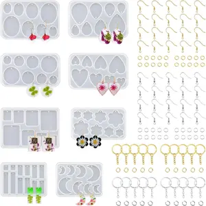 Resin Jewelry Molds, 128 Pcs Multiple UV Resin Earring Mold with Holes, Basic Epoxy Keychain Kits Bundle Complete Set, Necklace Pendant Moldes Para Resina Epoxica for Female,Car Interior Accessories Craft Silicone Design Casting Charm