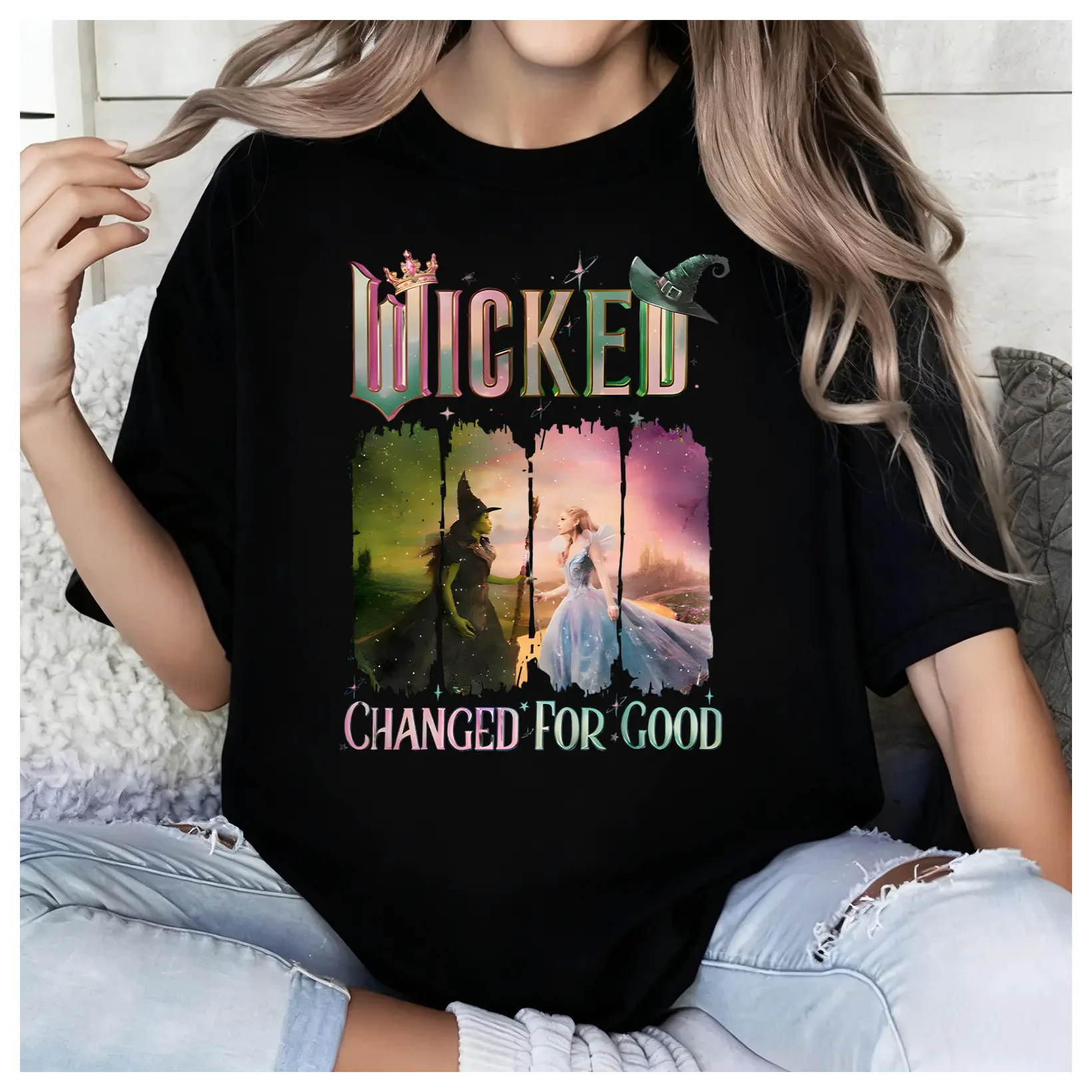 Vintage Wicked Changed For Good T-Shirt, Defy Gravity Broomstick Magic Wand, Wizard Movie Fan Tee, Wicked Musical Fan Gifts