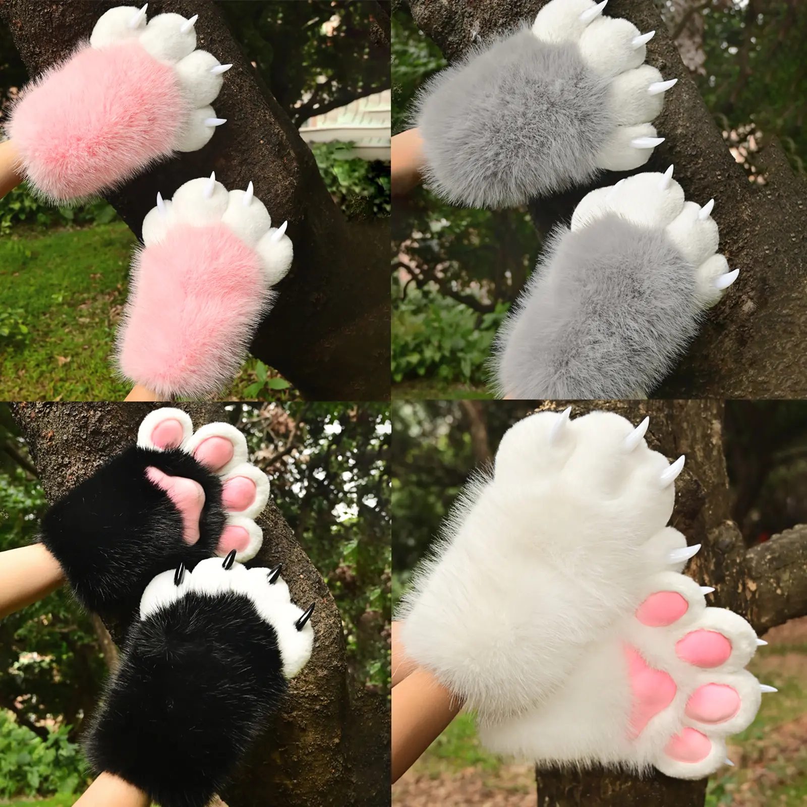 Faux Fur Cat Paw Gloves for Adults, Whimsical Plush Polyester Paws with Claws, Comfortable Warm Costume Accessory for Cosplay & Halloween, Warmth, Plush Paw Texture