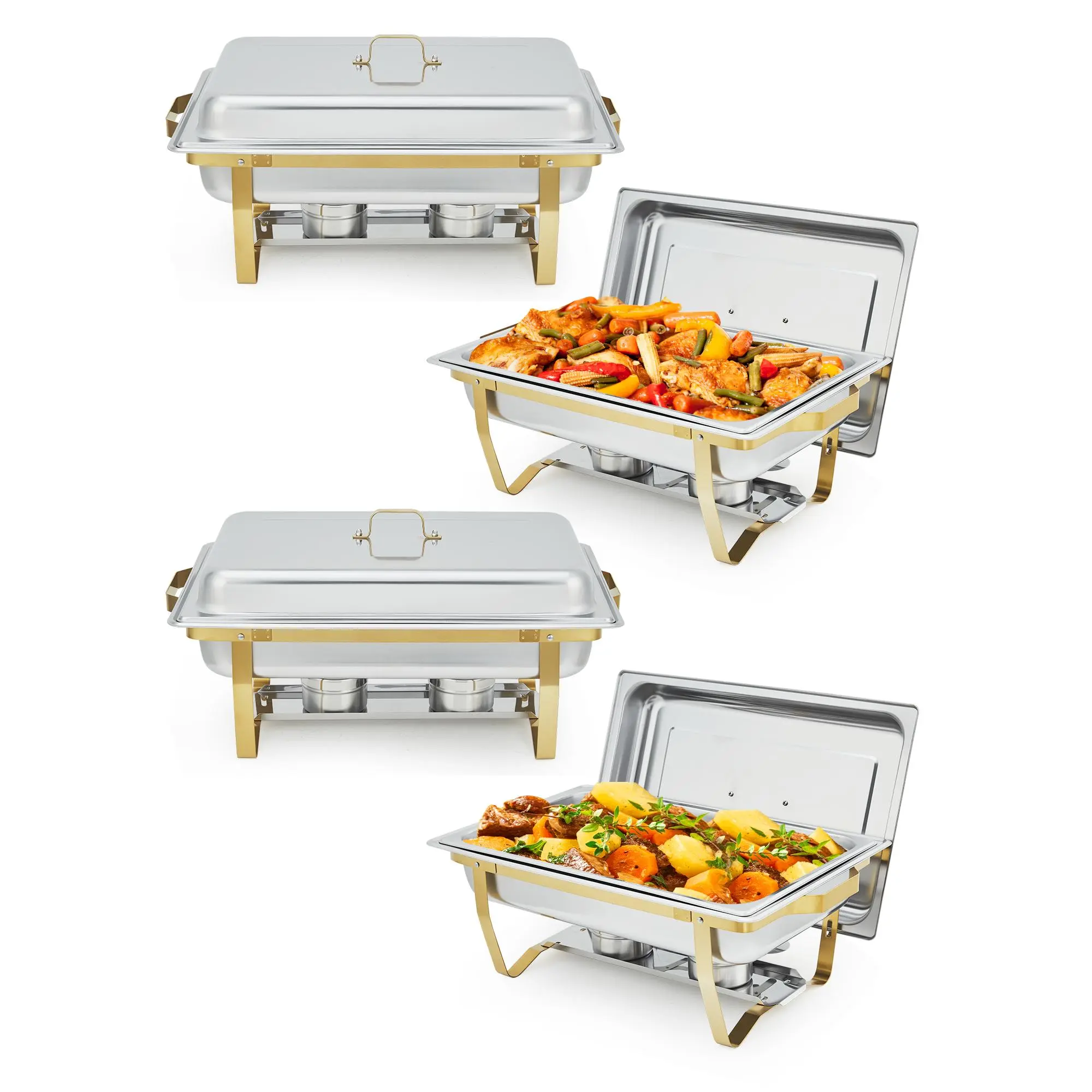 2/4 Pack Professional Stainless Steel Chafing Dish Buffet Sets - 8QT-9QT Rectangular Food Warmers with Lids, Pans, Collapsible Frames, Rose Gold-Silver - 2 Pcs Set Option for Catering, Parties