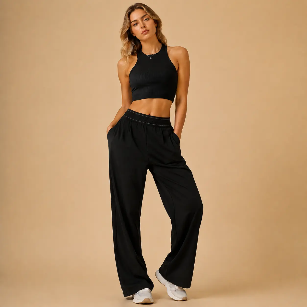 Women’s High Waisted Wide Leg Lounge Pants with Pockets – Lightweight Stretch Casual Yoga Workout Travel Pants