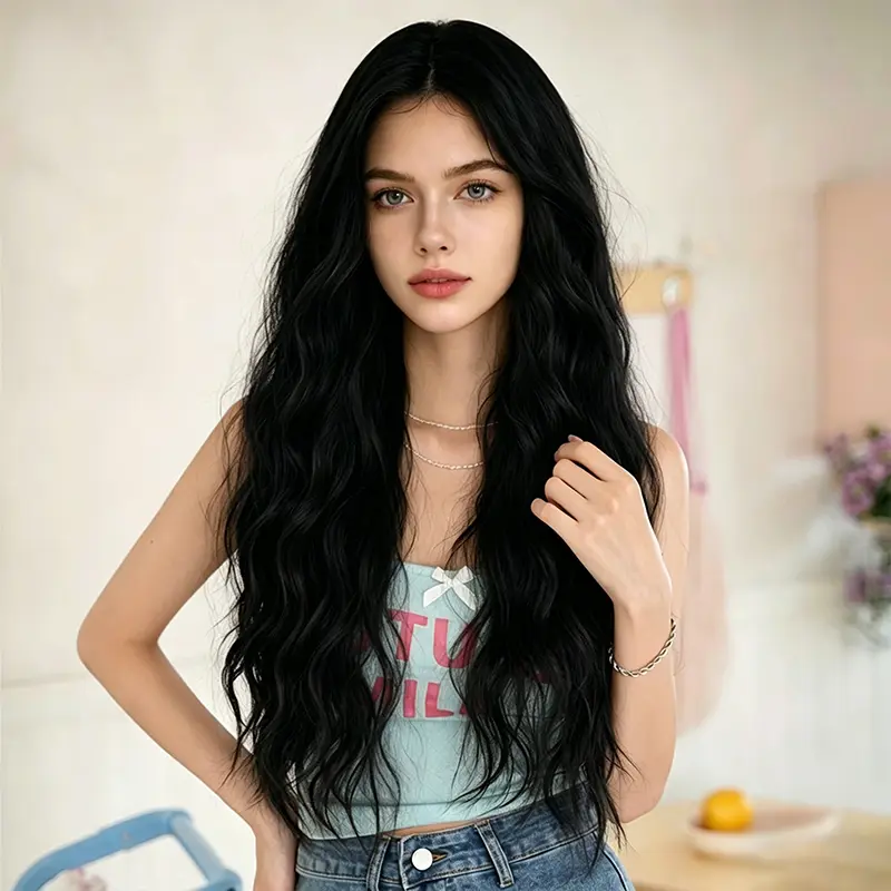 Lotfon Wigs for Black Women, 25 Inch Long Big Wave Glueless Wig, Lightweight 8 oz Heat Resistant Fiber with an Adjustable Comfortable Fit, Synthetic Hair, 25 Inches, 8 Ounces