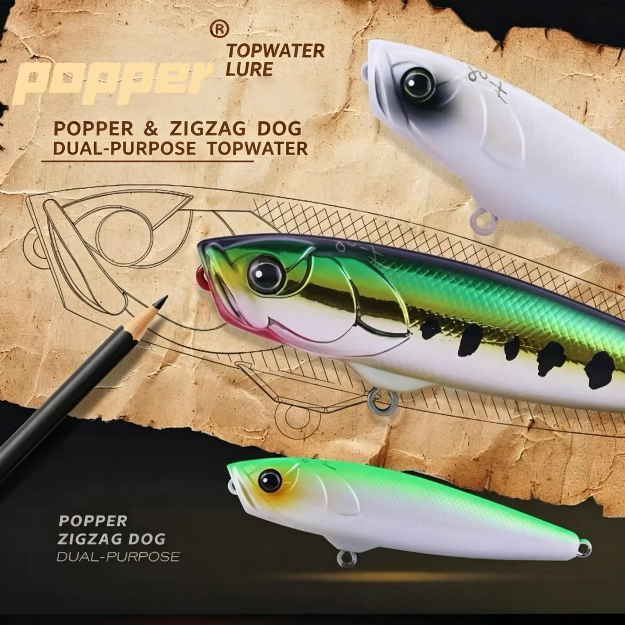 burle fishing lures Bucher Super Top Raider Cheetah This topwater lure is built with two rotating props for extra noise and commotion of the water Lot of 3 Burle Fishing
