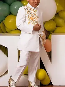 Stylish Embroidered Standing Collar Formal Suit for African Boys, Children, Perfect for Special Occasions, Make Your Little Prince the Center of Attention