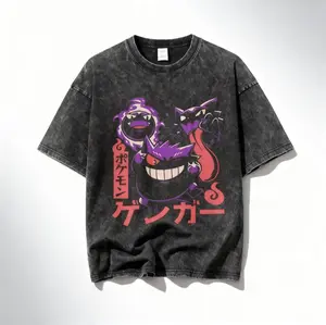 Pokemon Gengar Washed T-Shirt, Anime Ghost Tee, Mineral Wash T Shirt, Cute Dark Anime Tee, Vintage Pokemon Shirt, Japanese Anime Tee