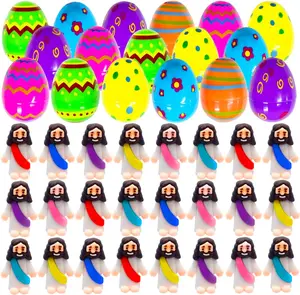 24 Pcs Prefilled Easter Eggs with Mini Jesus Figurines Resin Toys Great for Kids, Girls, Boys, Toddlers. Easter Egg Hunt Fillers, Easter Basket Stuffers, Party Favors, Gifts. Easter & Happy Birthday Gifts.