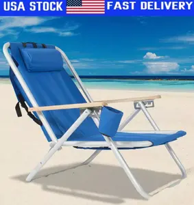 Backpack Beach Chair, Folding Camping Chair Beach Lounge Chair With Cup Holder