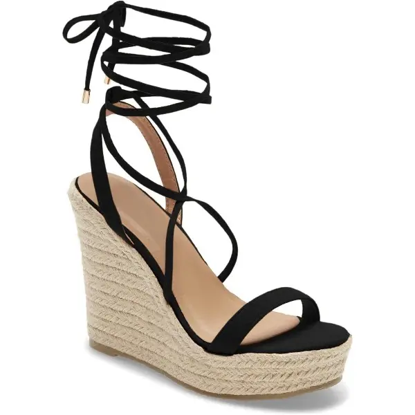 Coutgo Women's Espadrille Wedges Lace Up Platform Ankle Cross Strap Slingback Summer Dress Sandals