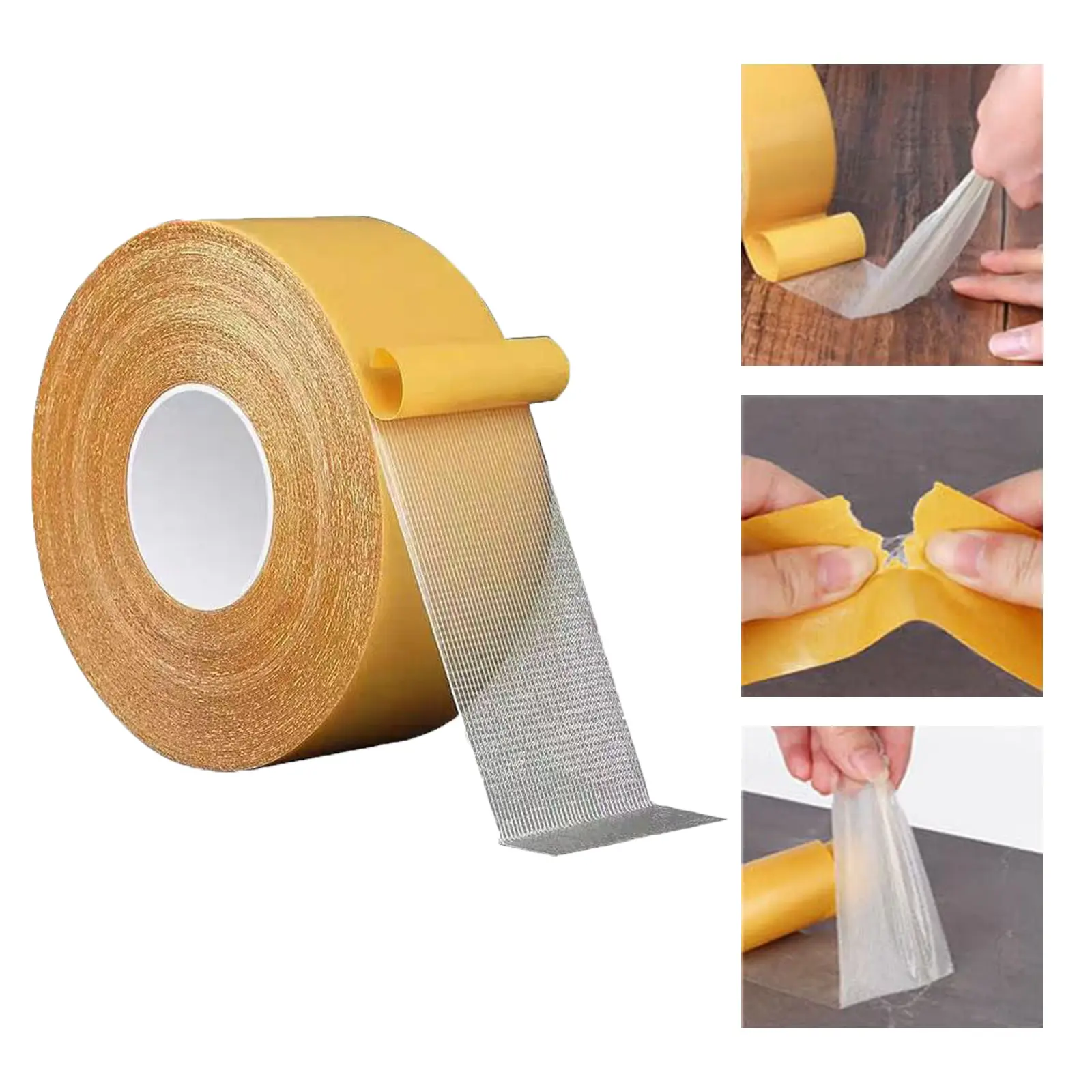Transparent Cloth Mounting Tape Double Sided Heavy Duty for Carpet Hardwood Floors Area Rugs Mats Posters Wall Hanging 1.4inch x 33FT 10m